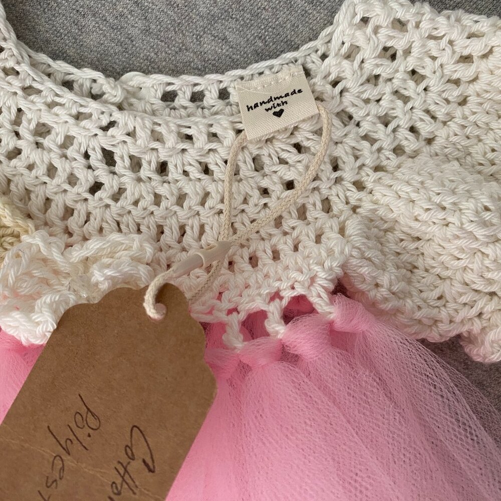 Handmade Cotton Crochet White Orange Light Pink Tulle Doll Teddy Bear Tutu Dress - Picture 3 of 12